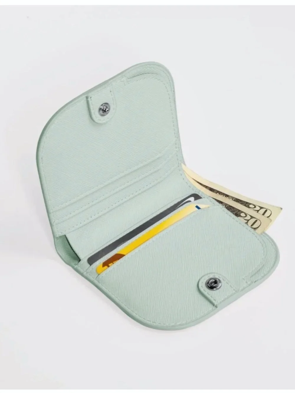 Poketo Vegan Saffiano Leather Dome Wallet In Mint - Picture 10 of 10